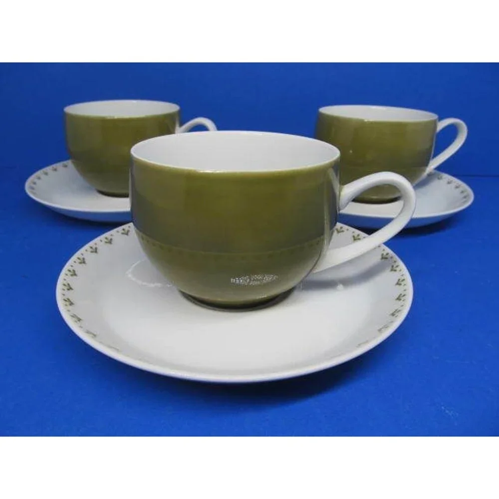 Mikasa  Pivotal La Ronde Green Cups And Saucers Set of 3